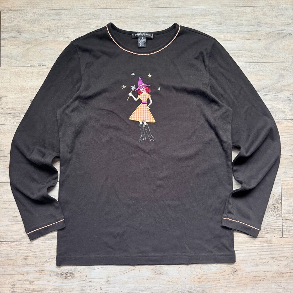 Halloween Shirt Witch Long Sleeve Small Black Vintage Designers Originals